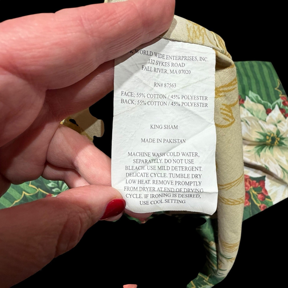 Vintage King Pillowcase Sham Christmas Poinsettia Holly Floral Holiday READ - Picture 9 of 9